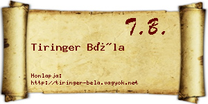 Tiringer Béla névjegykártya