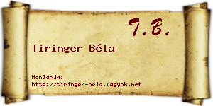 Tiringer Béla névjegykártya